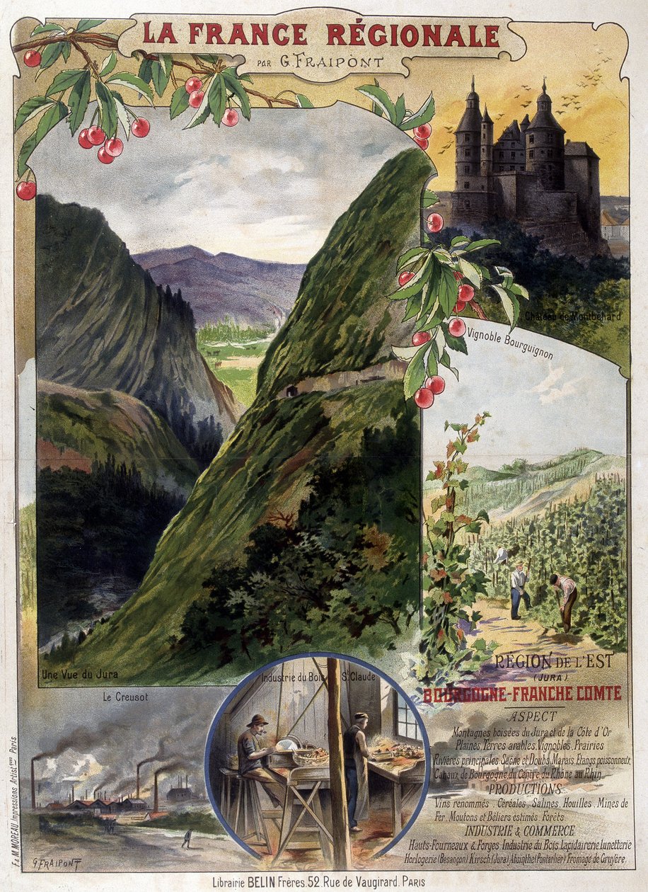 Plakat „Regional France” G. Fraipont: Burgundia i Franche-Comté, deb. XX wiek autorstwa Georges Fraipont