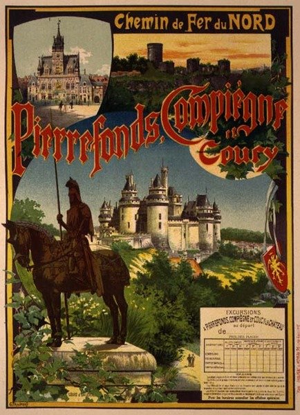 Reprodukcja plakatu reklamującego wycieczki koleją Północną do Pierrefonds, Compiegne i Coucy (lito) autorstwa Georges Fraipont