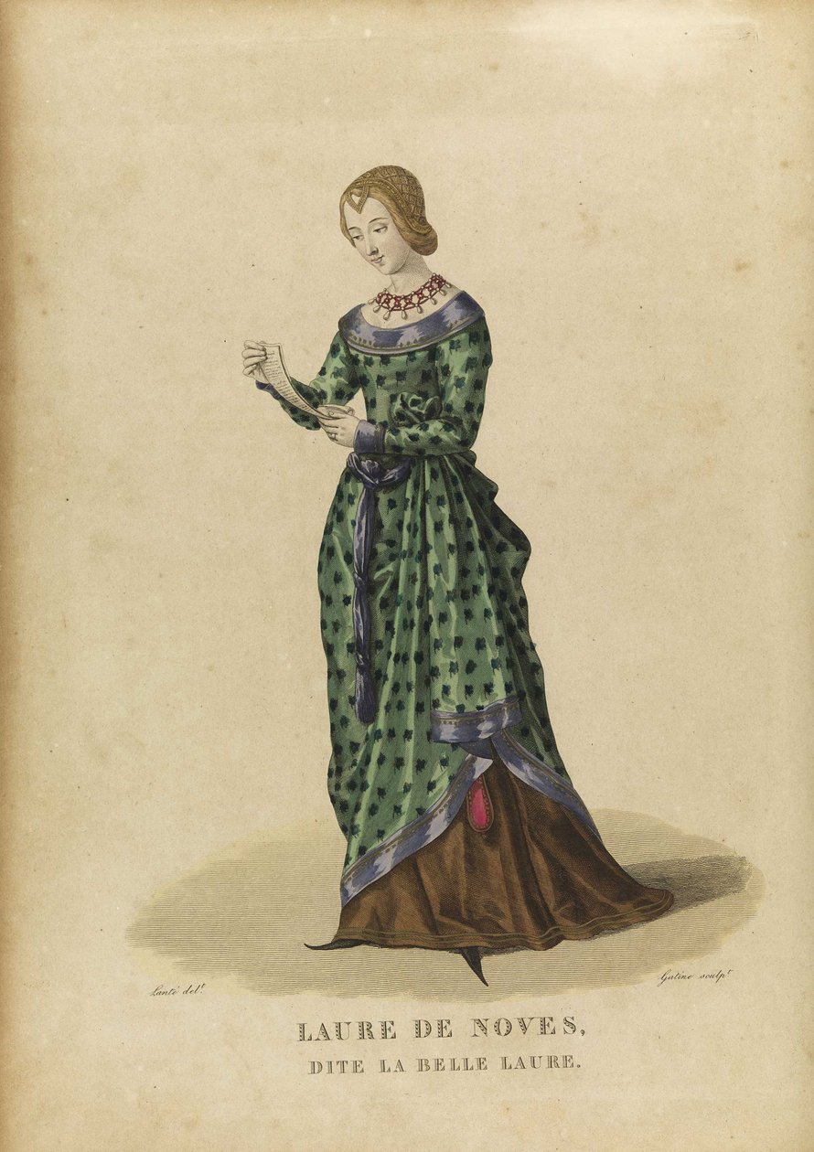 Laure de Sade - Laura de Noves (1310-1348) - Gatine, Georges Jacques (1773-1831) - Koniec XVIII w. - Akwaforta, akwarela - Kolekcja prywatna autorstwa Georges Jacques Gatine