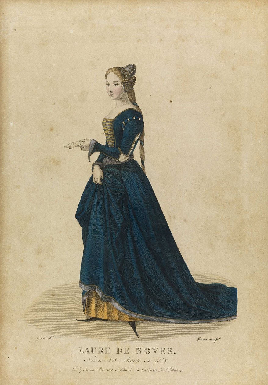 Laure de Sade - Laura de Noves (1310-1348) - Gatine, Georges Jacques (1773-1831) - Koniec XVIII w. - Akwaforta, akwarela - Kolekcja prywatna autorstwa Georges Jacques Gatine