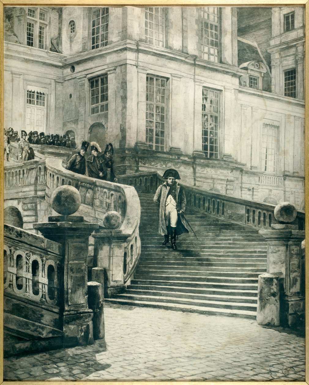 Napoleon a Fontainebleau po abdykacji 4 kwietnia 1814 - Grawer Georges Jules Auguste Cain (1856-1919) autorstwa Georges Jules Auguste Cain