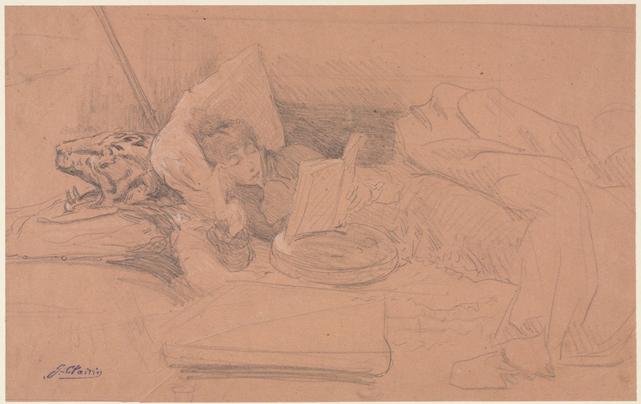 Sarah Bernhardt leżąca na sofie, Reading, ok. 1930. 1885-1890. autorstwa Georges Jules Victor Clairin