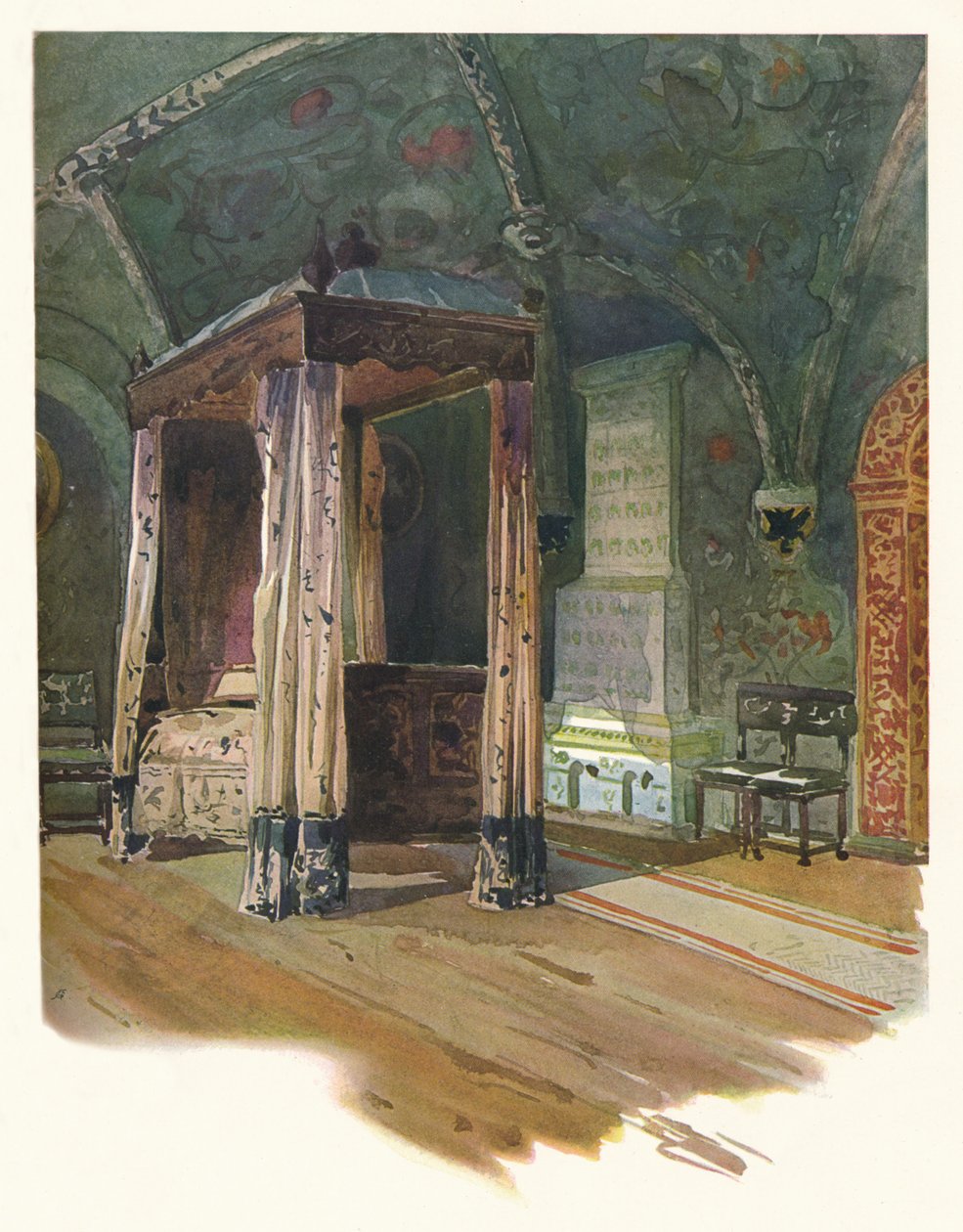 Sypialnia cara Alexisa Michaelovicha na Kremlu, Moskwa, ok. 1900, 1905 autorstwa Georges Kossiakoff