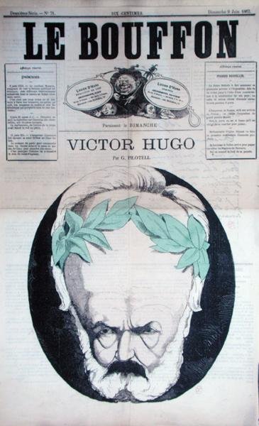 Karykatura Victora Hugo (1802-1885) z okładki „Le Bouffon”, czerwiec 1867 (litografia) autorstwa Georges Labadie Pilotell