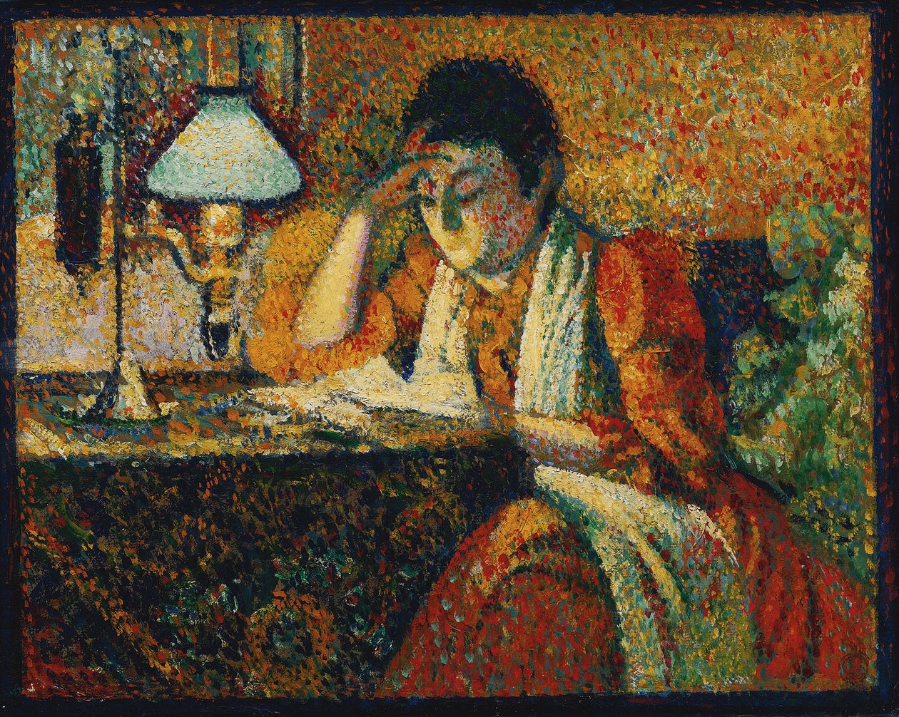 Czytelnik par Lemmen, Georges (1865-1916). Olej na drewnie, format: 30,5x38,7,ok. 1888, kolekcja prywatna autorstwa Georges Lemmen