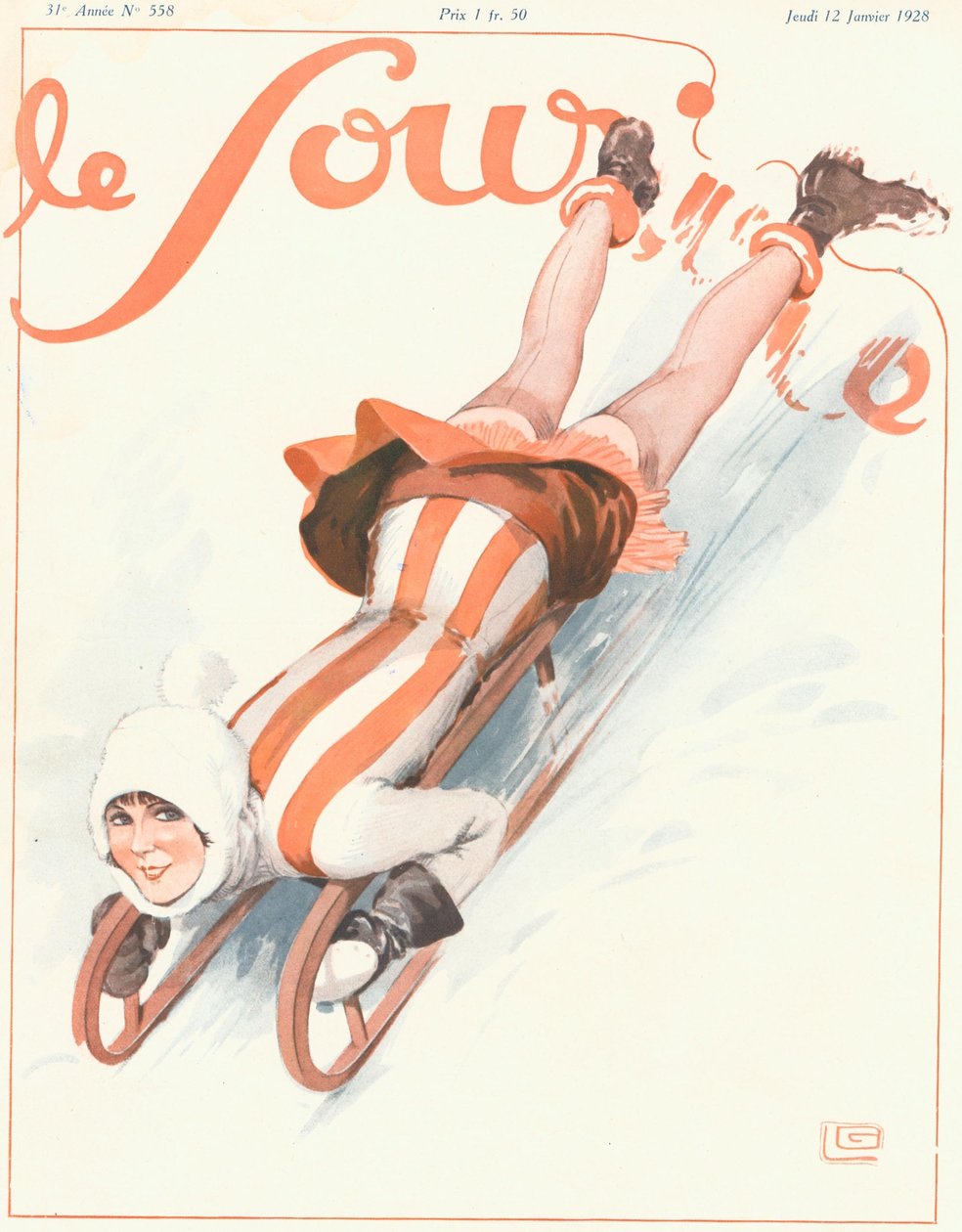 Przednia okładka „Le Sourire”, styczeń 1928 (litografia kolorowa) autorstwa Georges Leonnec