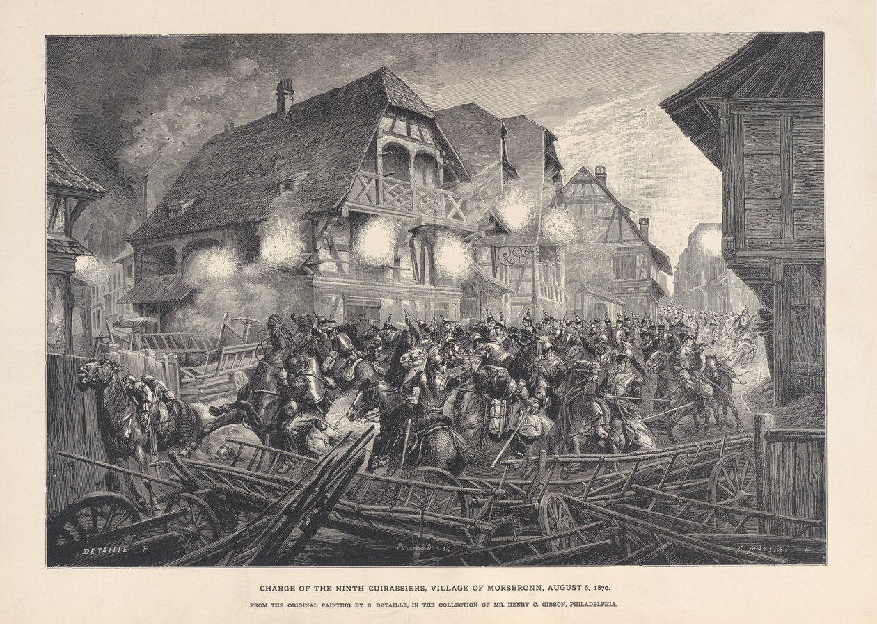 Szarża dziewiątego kirasjerów, wieś Morsbronn, 6 sierpnia 1870, 1874-1900. autorstwa Georges Léon Alfred Perrichon