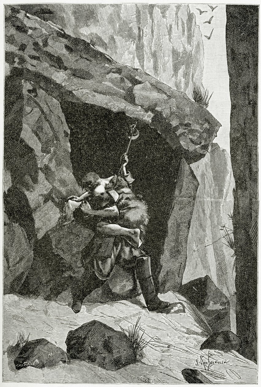 Combat d’Han d’Islande et d’Ordener - ilustracja z Han d’Islande, XIX w. (rycina bw) autorstwa Georges Marie Rochegrosse