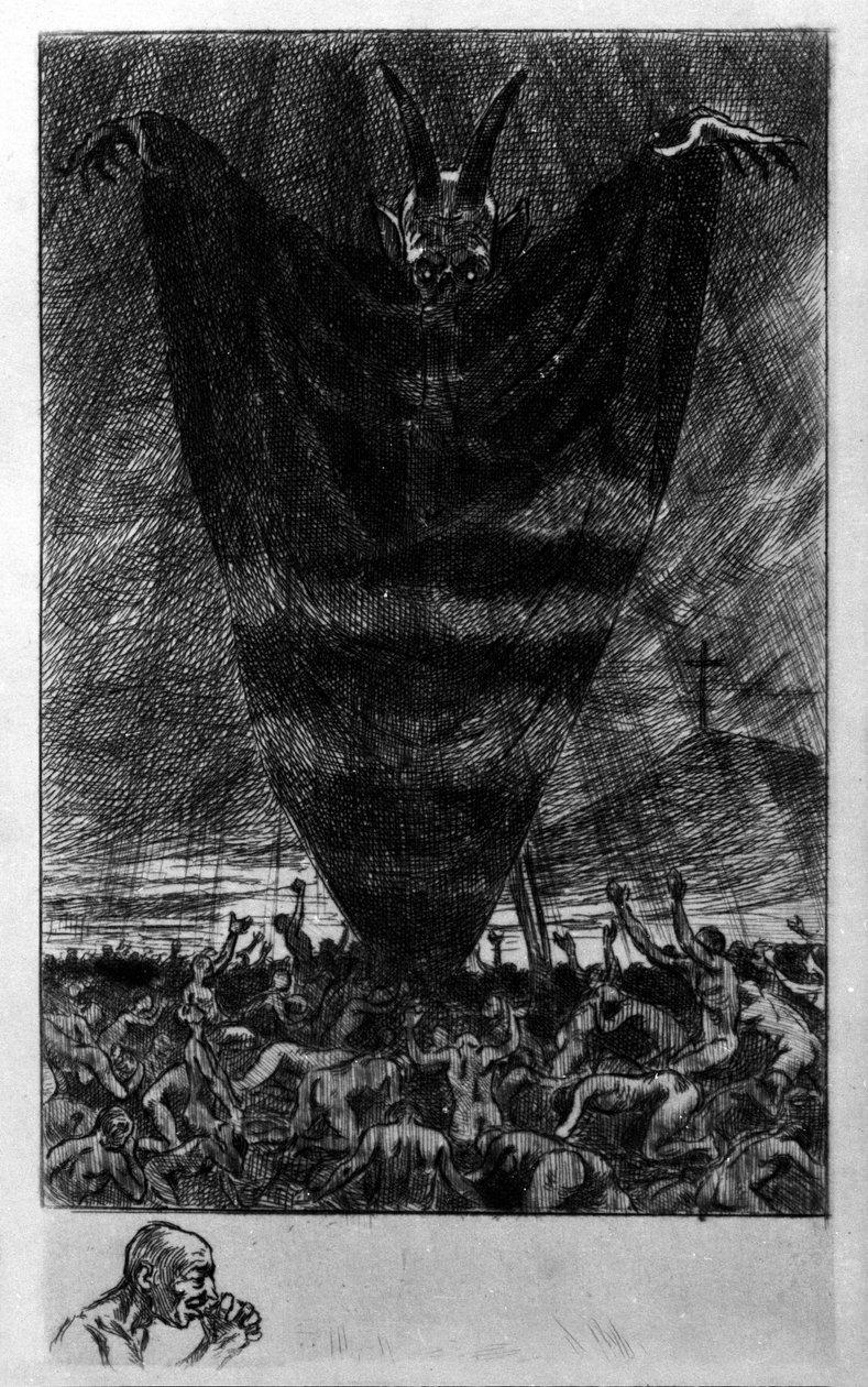 Ilustracja Georgesa Antoine Rochegrosse (1859-1938) do „”Hymne a Satan”” poety Charlesa Baudelaire’a (1821-1867) w „”Les fleurs du mal”” autorstwa Georges Marie Rochegrosse