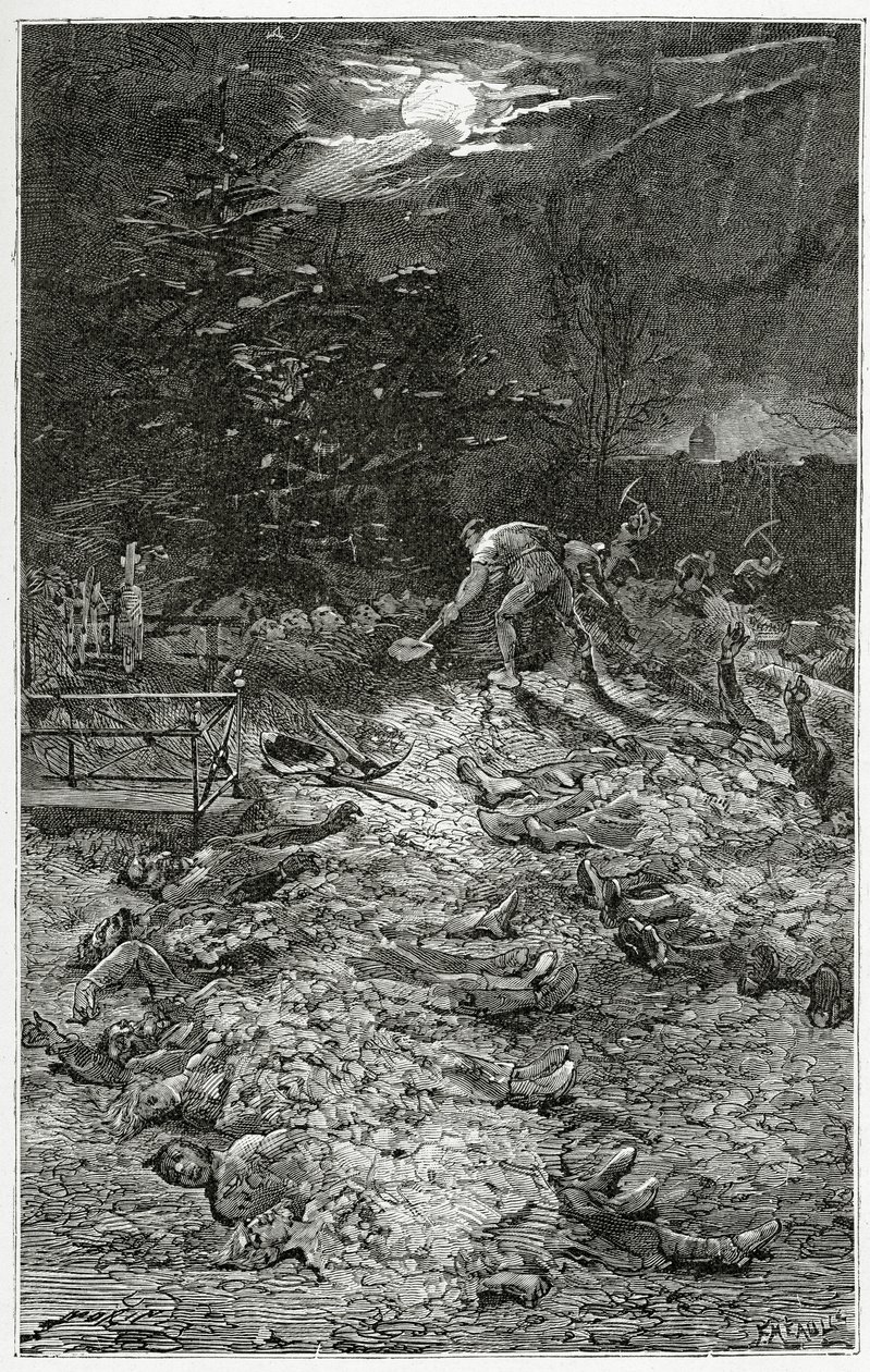 Cmentarz Montmartre - ilustracja z Napoleona le Petit, XIX w. (rycina bw) autorstwa Georges Marie Rochegrosse