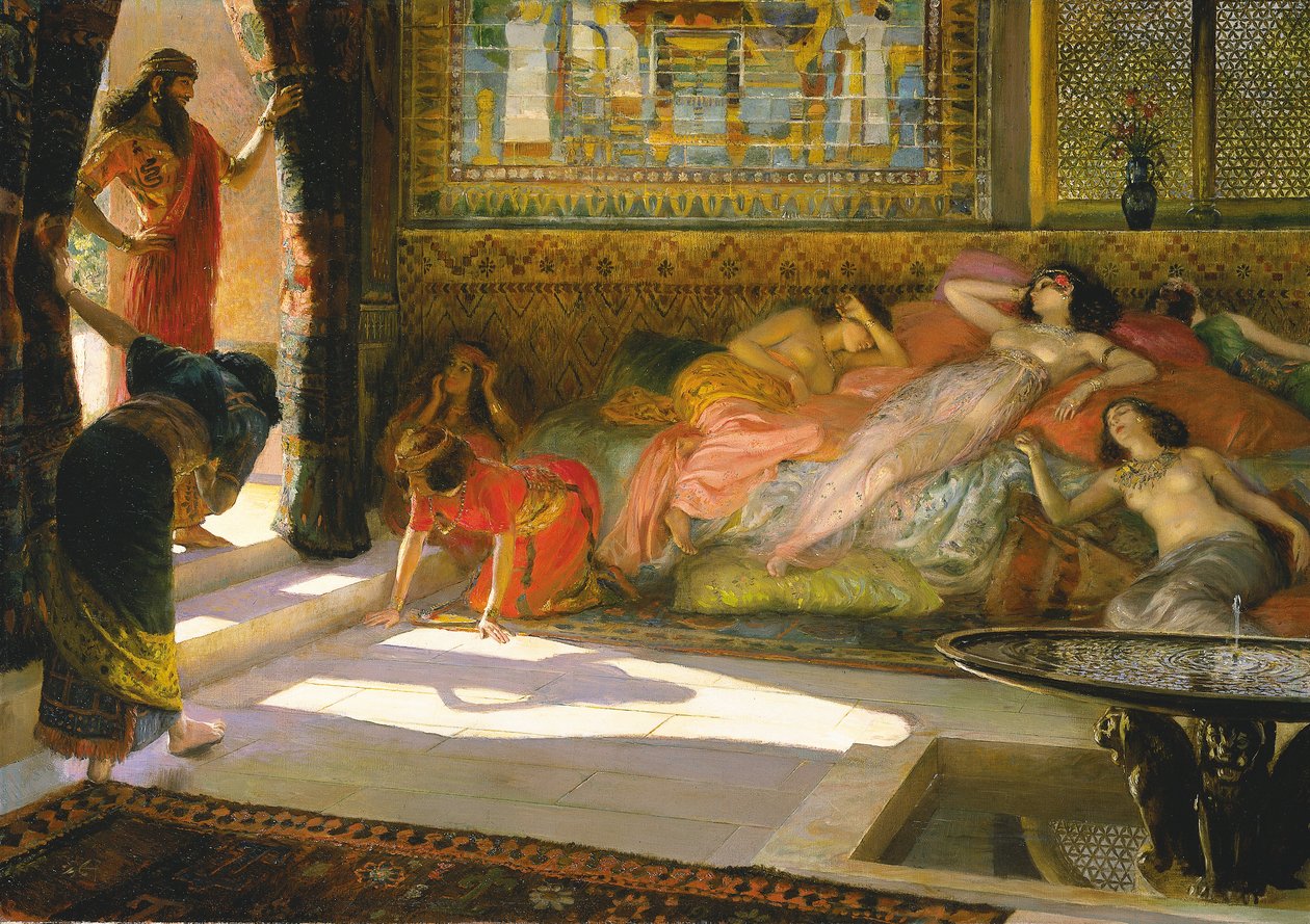 Nowo przybyły do haremu, Teby, XVIII dynastia, ok. 1890 r autorstwa Georges Marie Rochegrosse
