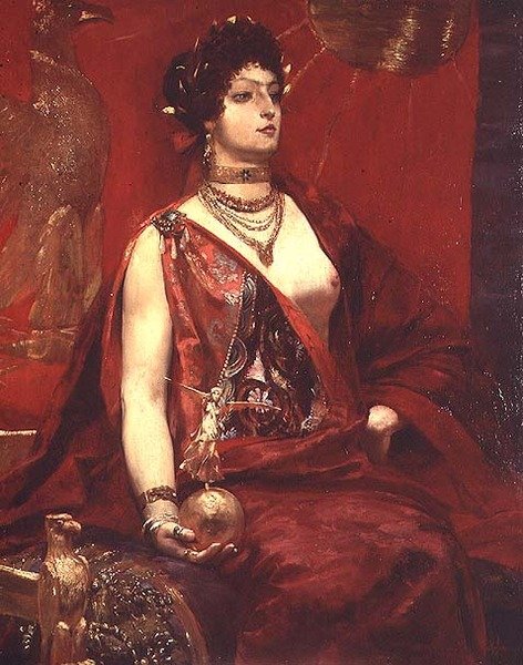Portret kobiety w czerwieni autorstwa Georges Marie Rochegrosse