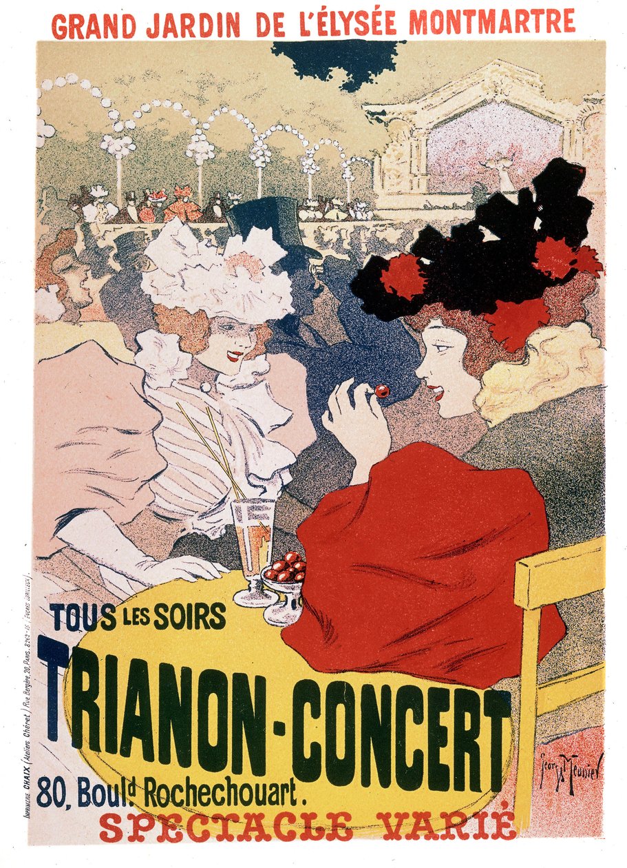 Plakat do spektakli na koncercie Trianon w ogrodzie paryskiego kabaretu Elysee Montmartre, ok. 1900 autorstwa Georges Meunier