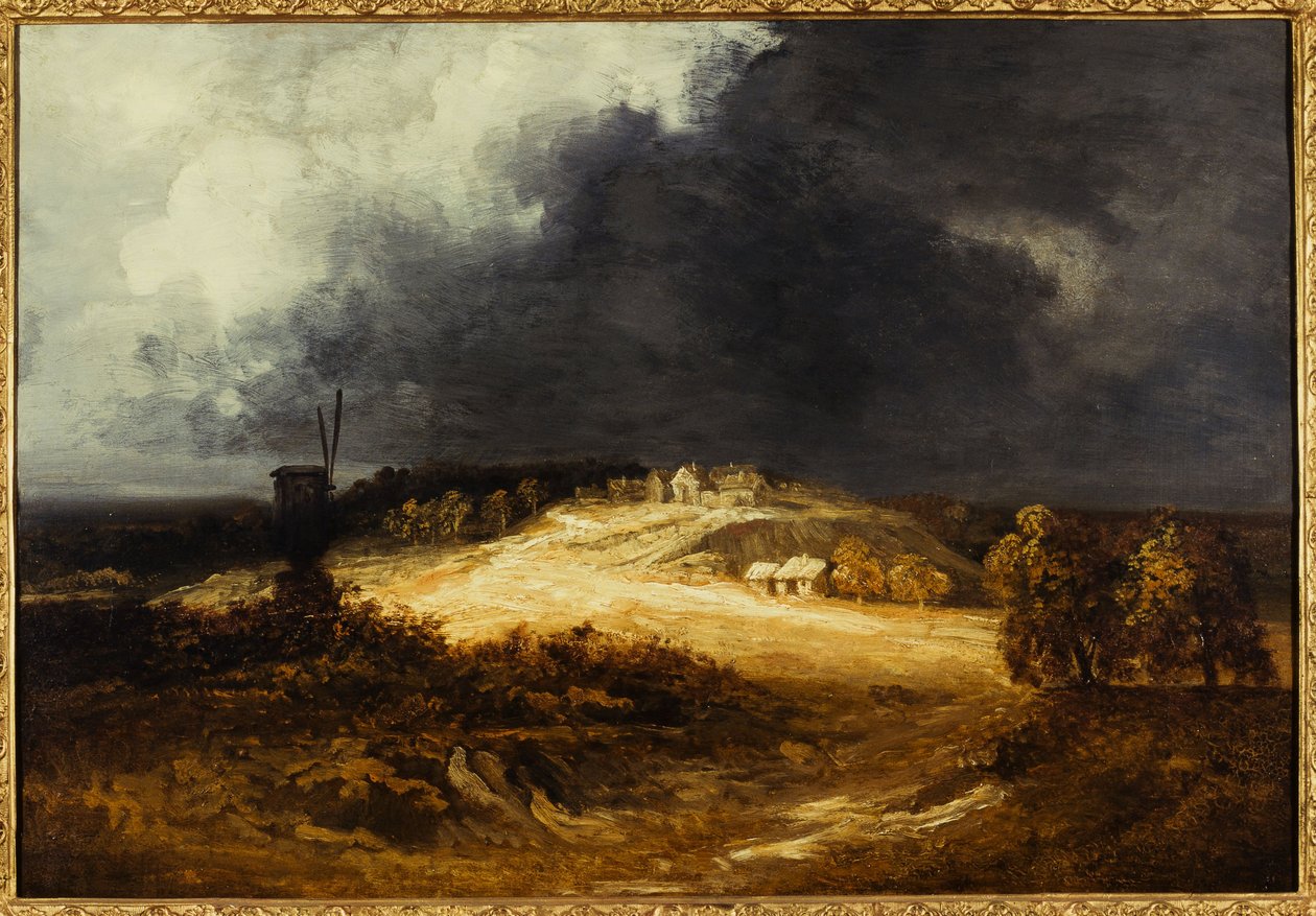 Moulins à Montmartre, ok. 1830 (olej na papierze, na płótnie) autorstwa Georges Michel