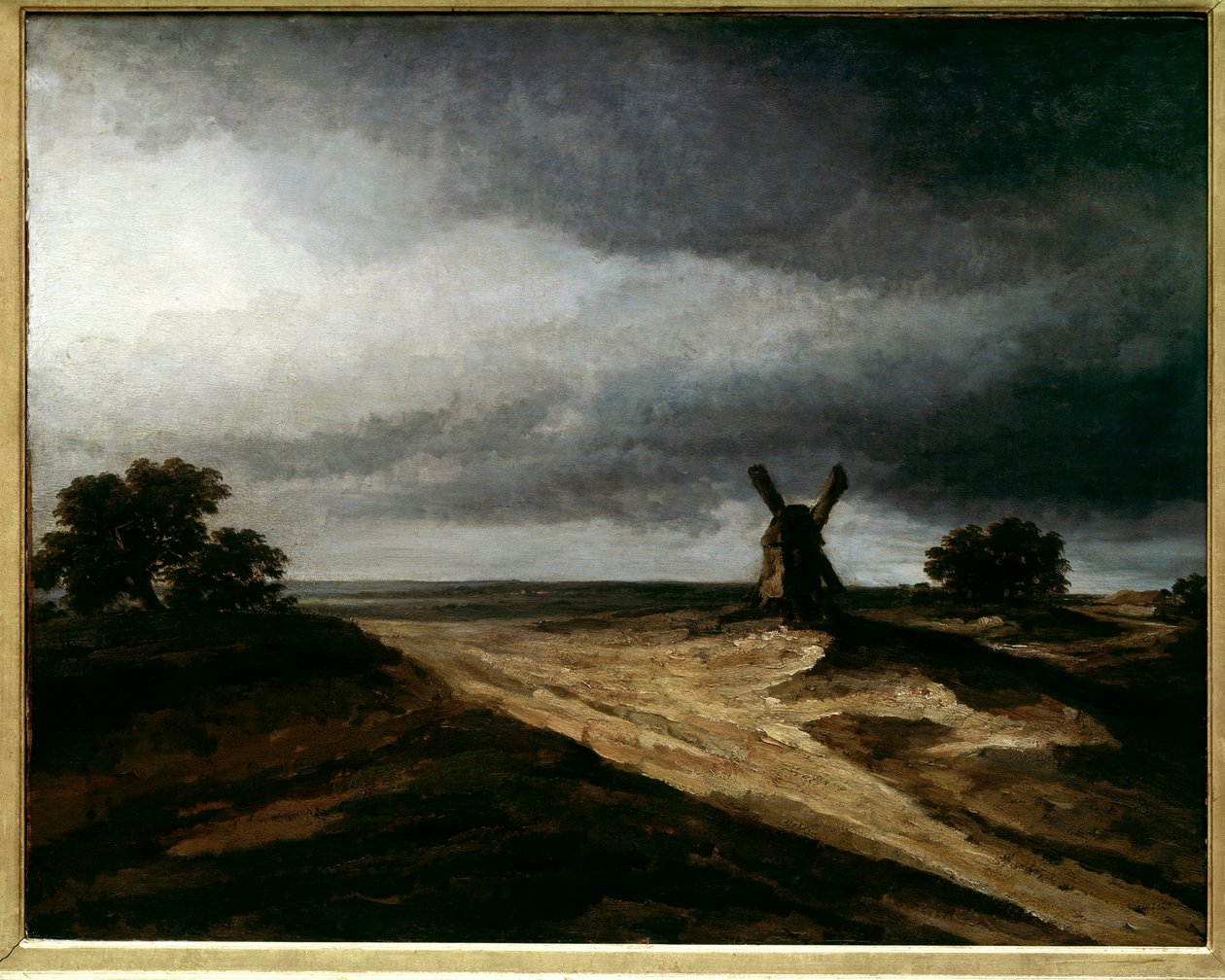 Okolice Montmartre Paryski krajobraz z młynem. obraz Georgesa Michela (1763-1843) XVIII w. Niedz. 0,64 X 0,80 m Paryż, Musee du Louvre autorstwa Georges Michel
