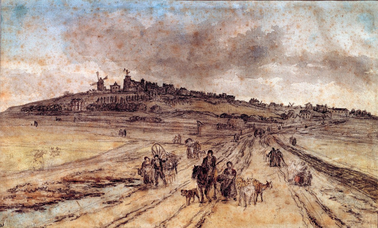 Widok z Montmartre do Paryża Akwarela Georgesa Michela (1763-1843) XIX-wieczny Paryż, Luwr autorstwa Georges Michel