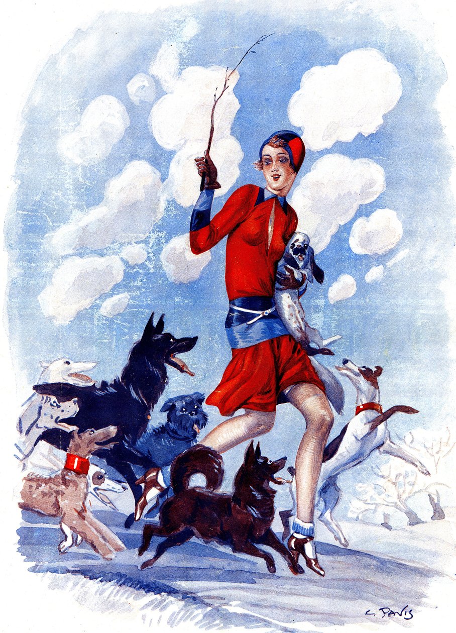 Wiosenny urwis, dziewczynka mamusi w niebezpieczeństwie - ilustracja z la Vie Parisienne autorstwa Georges Pavis