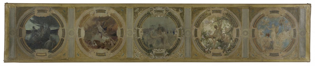 Szkic Galerii Lobau w paryskim ratuszu: Narodziny Paryża. Walka. Filozofia i literatura starożytna. Wiosna. Literatura, w 1890 (olej na płótnie) autorstwa Georges Picard