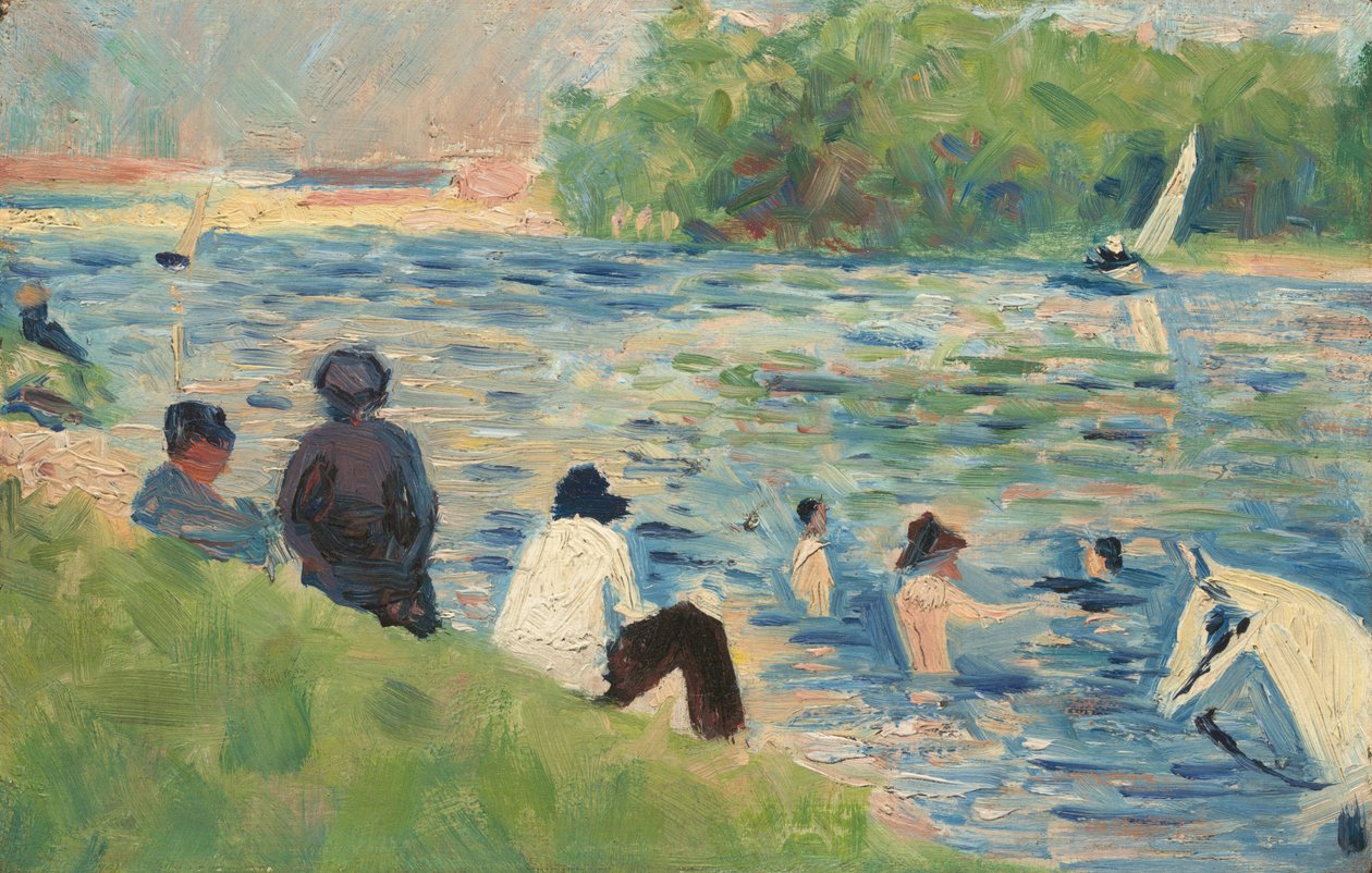 Studium kąpiących się dla kąpiących się w Asnières, 18831884. autorstwa Georges Pierre Seurat