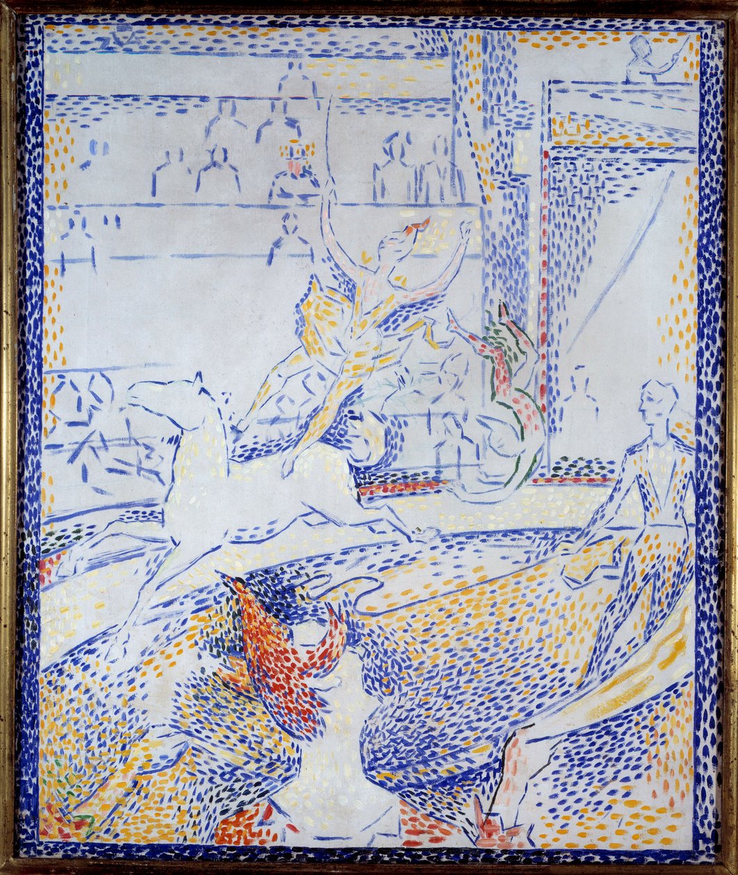 Cyrk Tancerz wykonujący numer akrobacyjny na koniu i klaun. Szkic Georgesa Seurata (1859-1891) 1891 Nd. 0,55x0,46 m Paryż, musee d