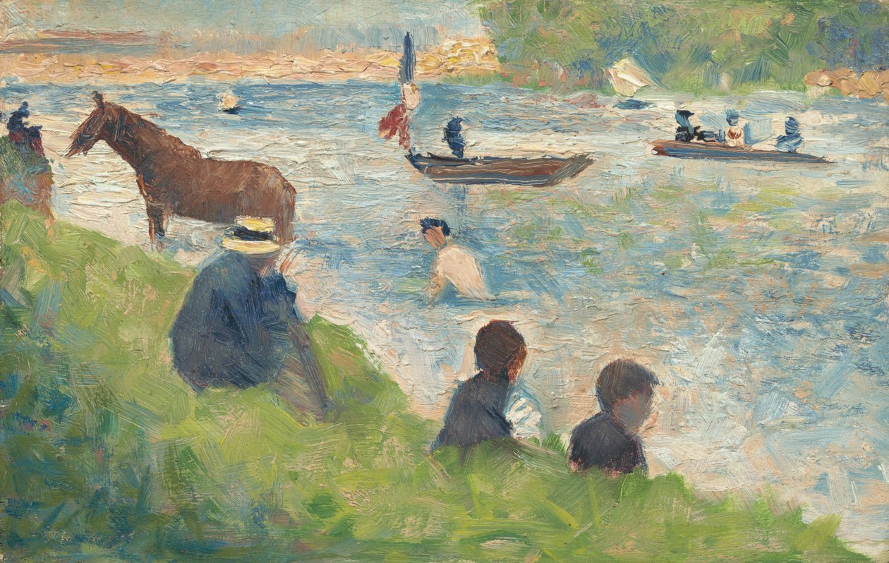 Studium koni i łodzi dla kąpiących się w Asnières, 18831884. autorstwa Georges Pierre Seurat