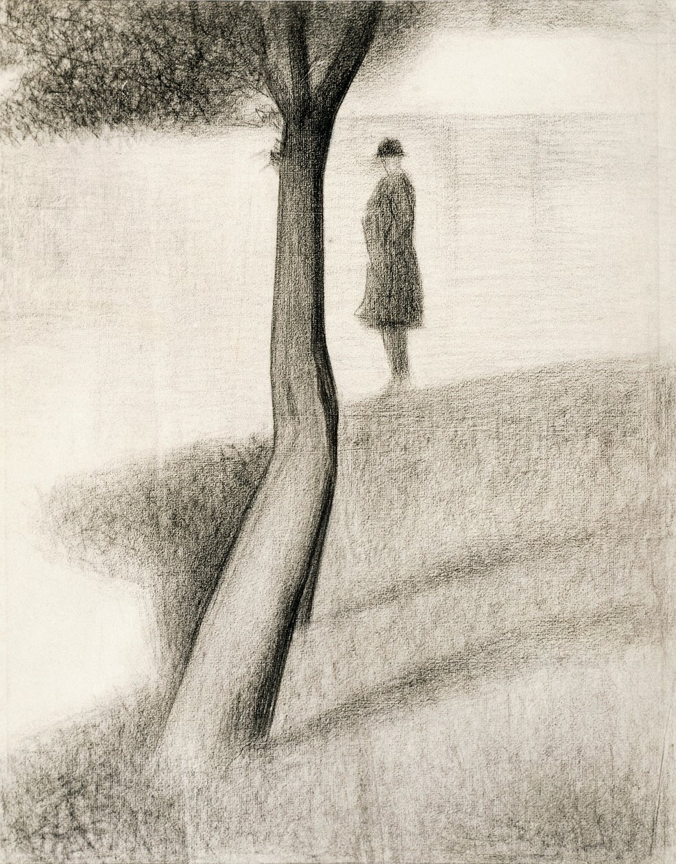 Mężczyzna stojący obok drzewa; studia na La Grande Jatte autorstwa Georges Pierre Seurat