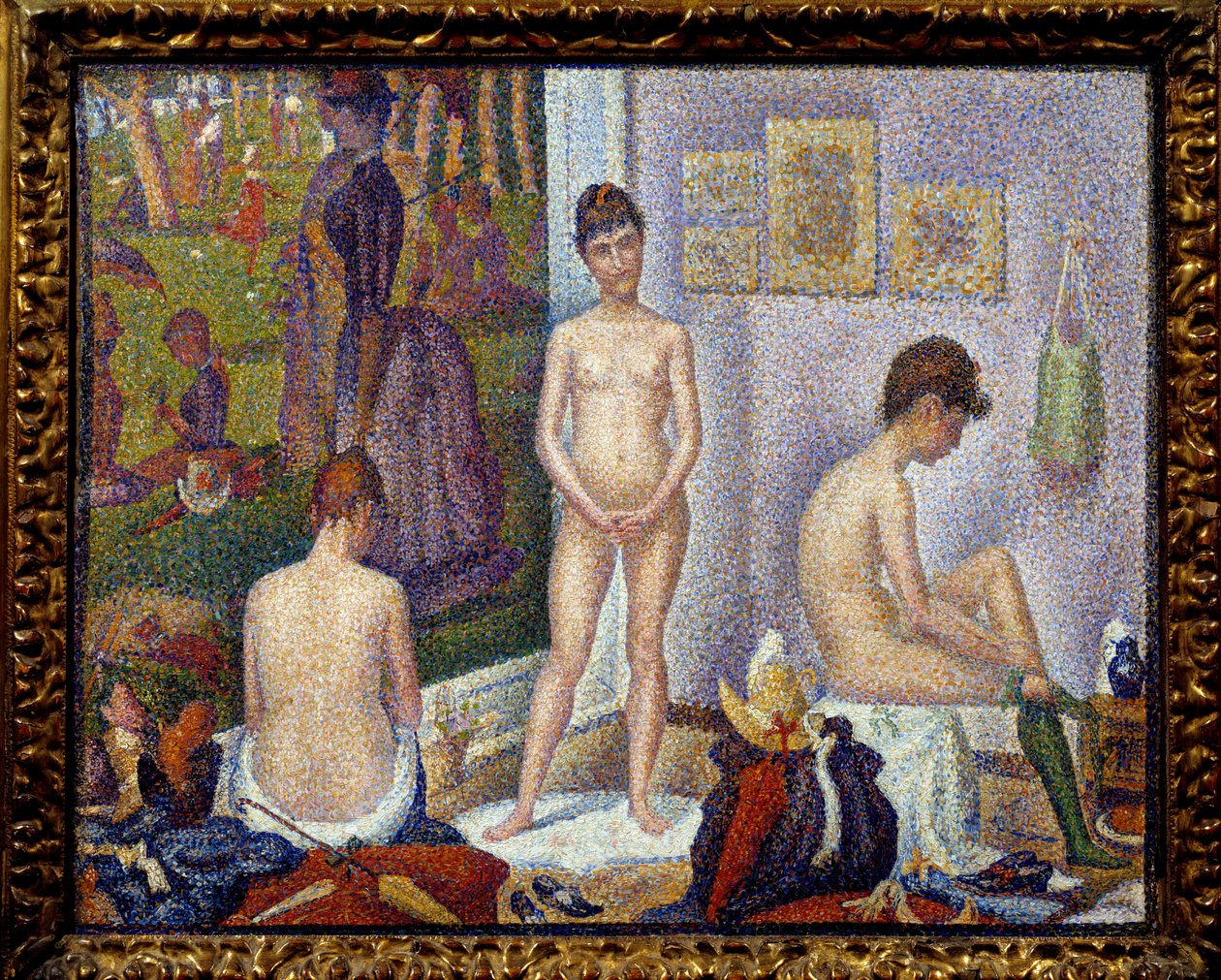 Konfiguracja, mała wersja Po lewej obraz „Niedziela po południu na wyspie Grande Jatte” Obraz Georgesa Seurata (1859-1891) 1888 Kolekcja privee - Modele razem, mniejsza wersja. Po lewej obraz „Pewne niedzielne popołudnie autorstwa Georges Pierre Seurat