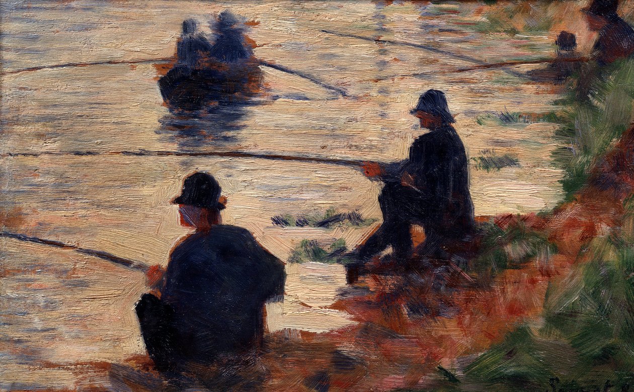 Rybacy na linii Study dla big jatte. Obraz Georgesa Seurata (1859-1891) 1883 Nd. 0,16x0,25 m Troyes, muzeum sztuki nowoczesnej autorstwa Georges Pierre Seurat