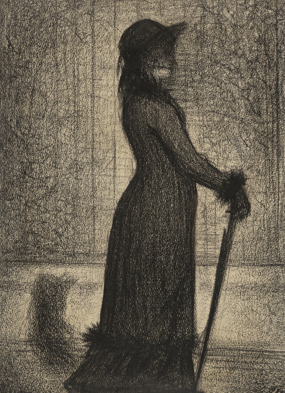Une Elegante, Kobieta spacerująca, ok. 1884 (opowiadanie ołówkiem na papierze michalett) autorstwa Georges Pierre Seurat