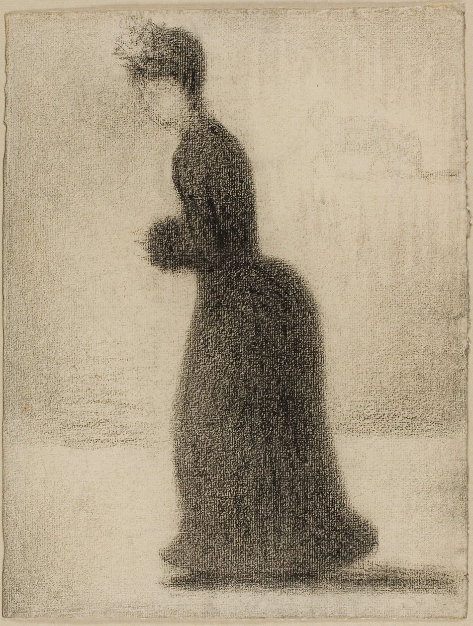 Kobieta z mufką, ok. 1884 (czarna kredka na papierze położonym na tekturze) autorstwa Georges Pierre Seurat