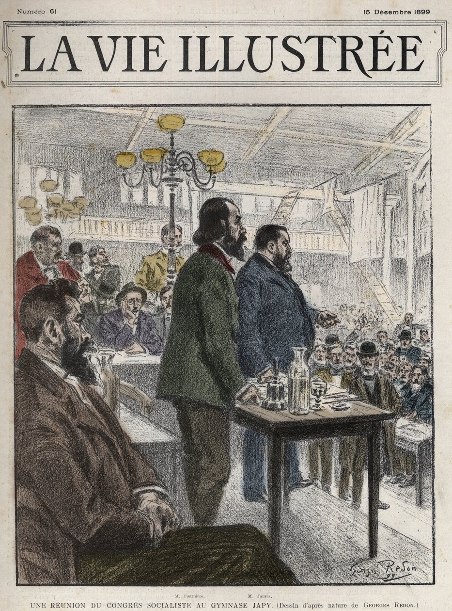 Generalny Kongres Organizacji Socjalistycznych, który odbył się w Paryżu w grudniu 1899 r. w Gimnazjum Japy - Jean Jaures (1859-1914) i Eugene Fournier (1857-1914) rysunek Georgesa Redona - la vie illustree de 1899 autorstwa Georges Redon
