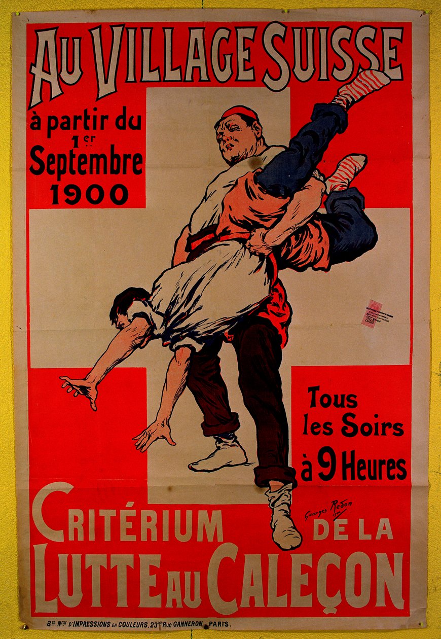 Plakat reklamujący zawody w zapasach w Swiss Village, 1900 autorstwa Georges Redon