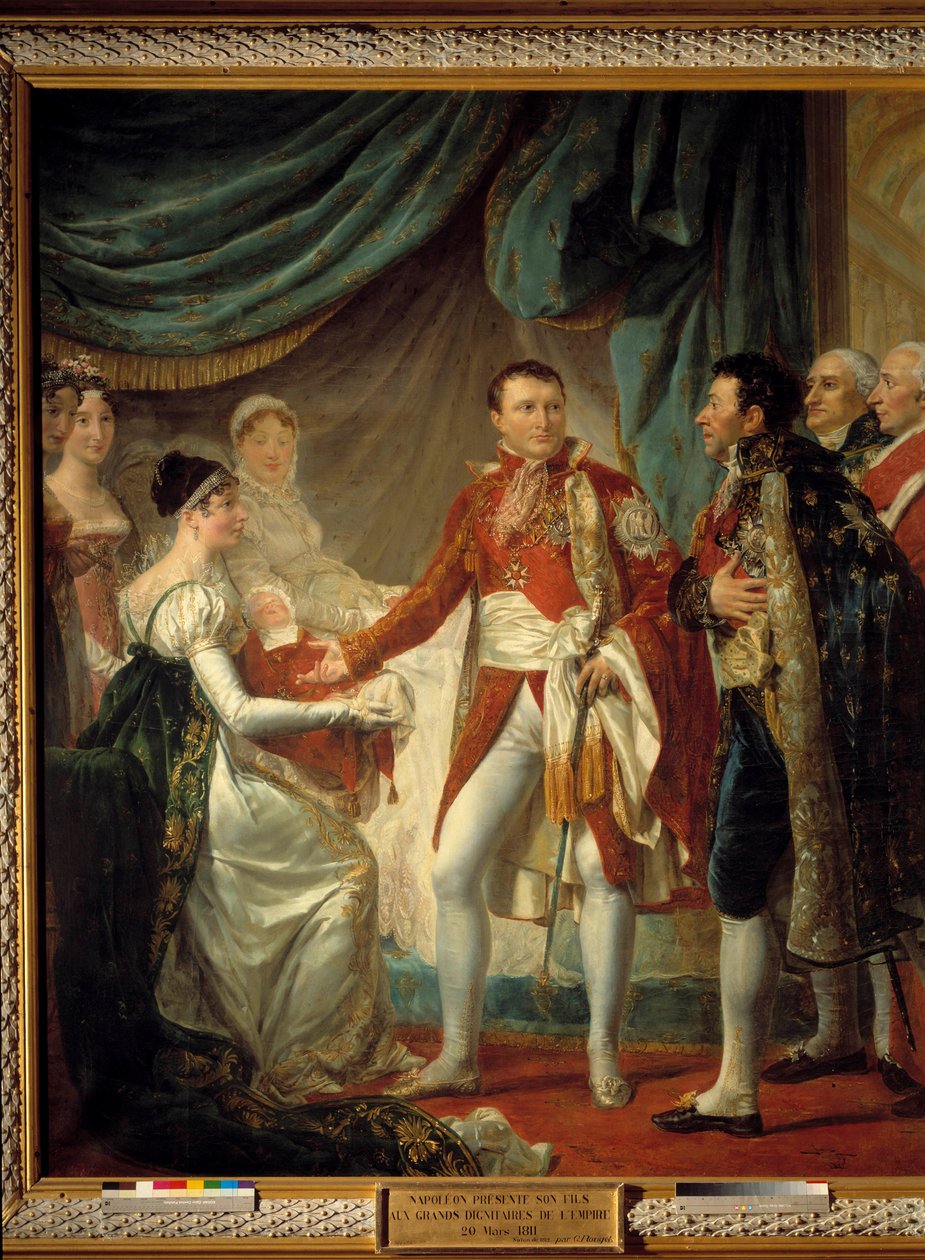 Cesarz Napoleon I przedstawia swojego syna Króla Rzymu dostojnikom cesarskim 20.03.1811 w obecności Impress Marie Louise Obraz Georgesa Rougeta (1784-1869) 1812 r. nd. 2,60 x 2,20 m - Prezentacja Króla Rzymu -Napoleona autorstwa Georges Rouget