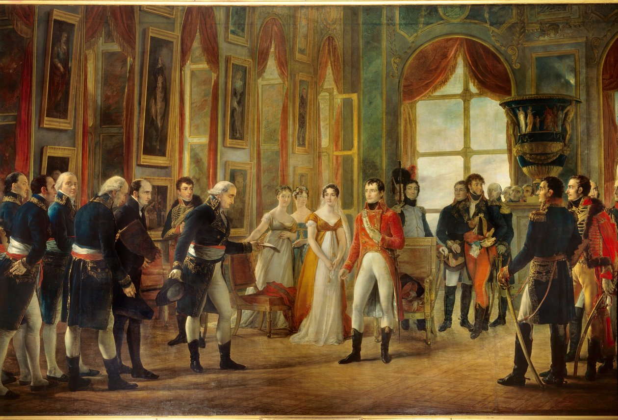 Napoleon I (1769-1821) przyjął w Saint-Cloud Senatu-Consulte, który 18.05.1804 ogłosił go cesarzem Francuzów (za cesarzową Józefiną stoi jego córka Hortense i jej szwagierka Marie-Annonciade, Caroline Bonaparte (1782-1839)). Je autorstwa Georges Rouget