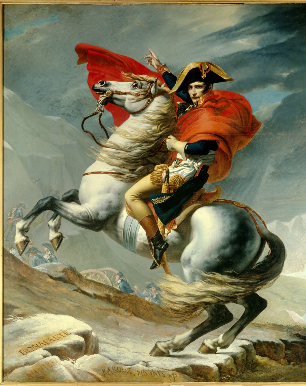 Pierwszy konsul Napoleon Bonaparte (1769-1821) przekraczający Alpy na przełęczy Wielkiego Świętego Bernarda w maju 1800 r. Obraz Georgesa Rougeta (1783-1869) Jacquesa Louisa Davida (1748-1825) XIX-wieczny Paryż, musee de l