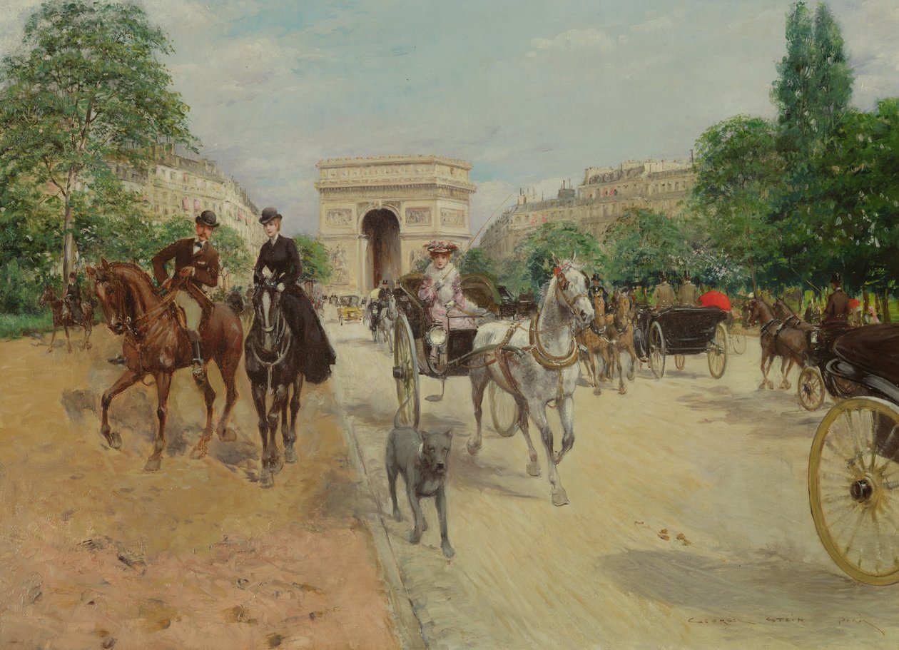 Jeźdźcy i powozy na Avenue du Bois, 1910 autorstwa Georges Stein