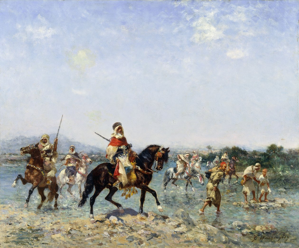 Arabska kawaleria fordująca strumień, autorstwa Georges Washington
