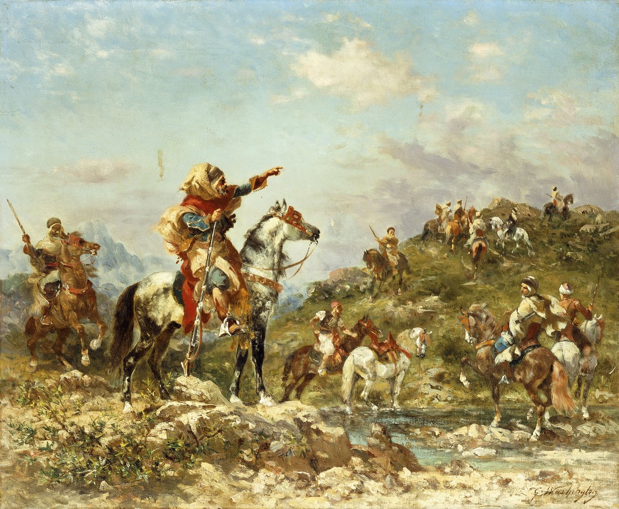 Arabscy wojownicy na koniach, autorstwa Georges Washington