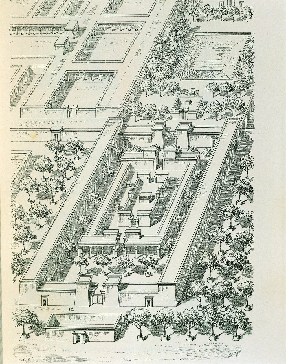 Akwaforta przedstawiająca widok perspektywiczny budynku w Tell el-Amarna autorstwa Georgesa Perrota (1832-1914) i Charlesa Chipieza (1835-1901) autorstwa Georges and Chipiez Charles Perrot