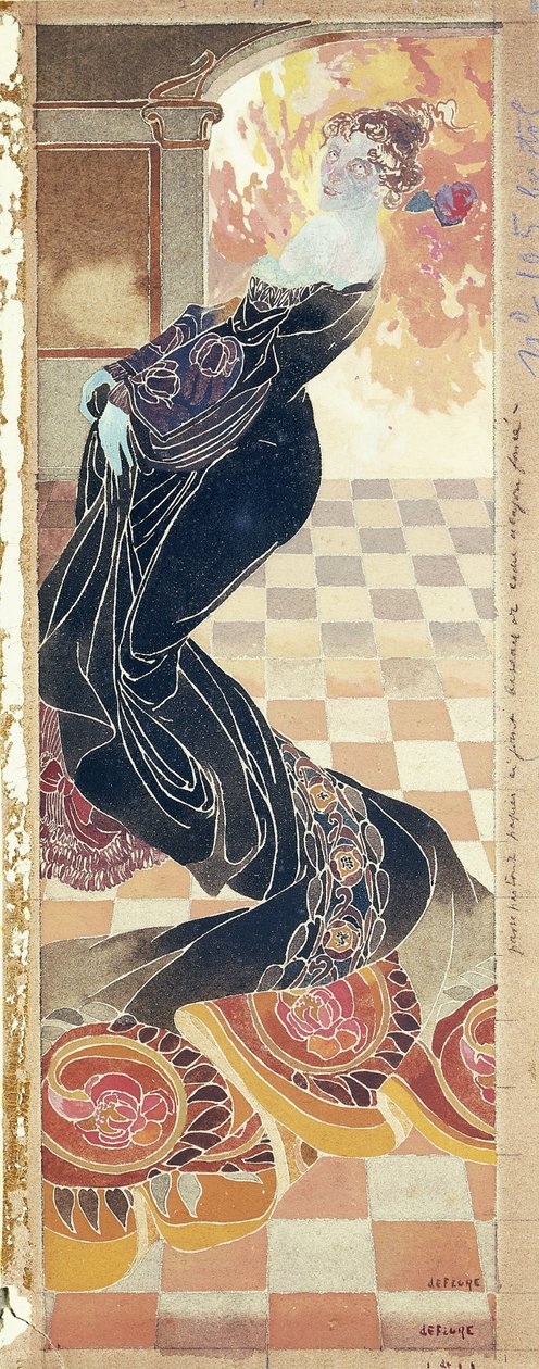 Dama w czarnej sukni, ok. 1900 (gwasz na papierze) autorstwa Georges de Feure