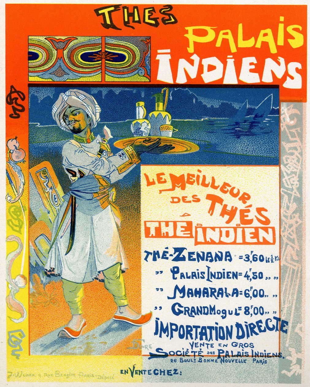 Reprodukcja plakatu reklamującego „Herbaty z indyjskich pałaców” dla herbaciarni w Paryżu, Francja, ok. 1890 (kolor lito) autorstwa Georges de Feure