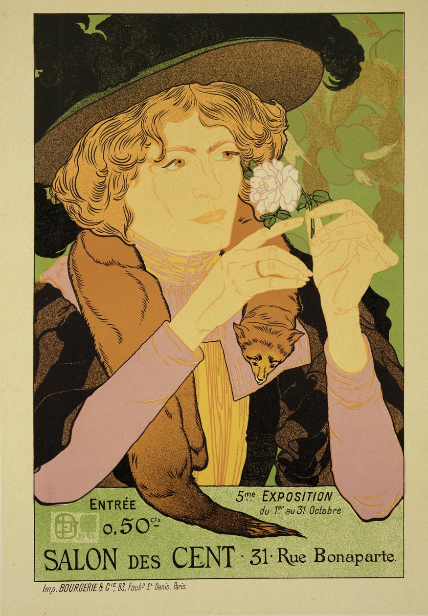 Reprodukcja plakatu reklamującego „V Wystawę Salon des Cents”, Rue Bonaparte, Paryż autorstwa Georges de Feure