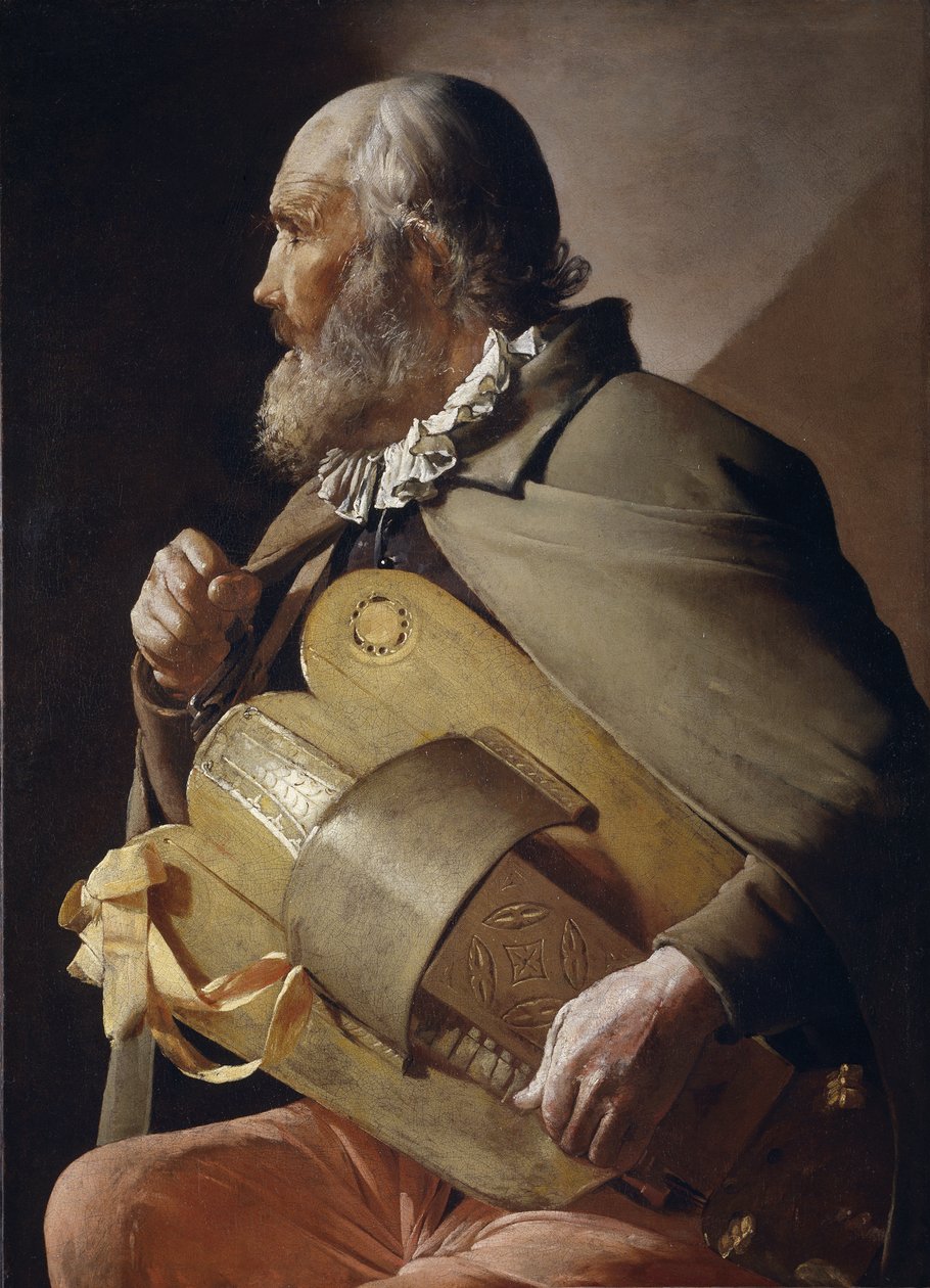 Niewidomy gracz liry korbowej, 1610-1630 autorstwa Georges de La Tour