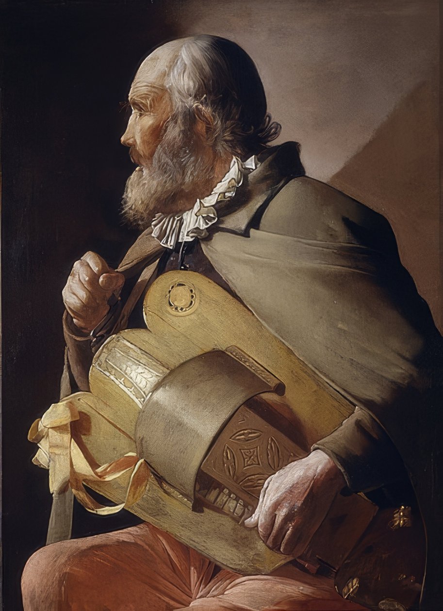 Niewidomy gracz liry korbowej. 1620-30 autorstwa Georges de La Tour