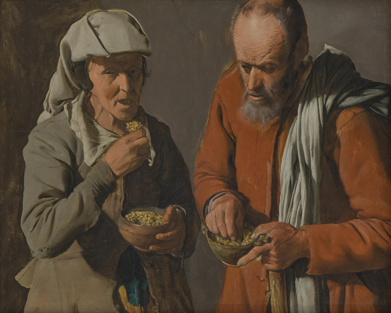 Para rolników jedzących groszek autorstwa Georges de La Tour