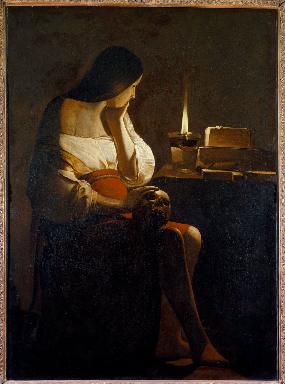 La Madeleine ma lampkę nocną Malarstwo (Vanite) autorstwa Georgesa de La Tour (1593-1652) XVII-wieczne Słońce. 1,28x0,94 m² autorstwa Georges de La Tour