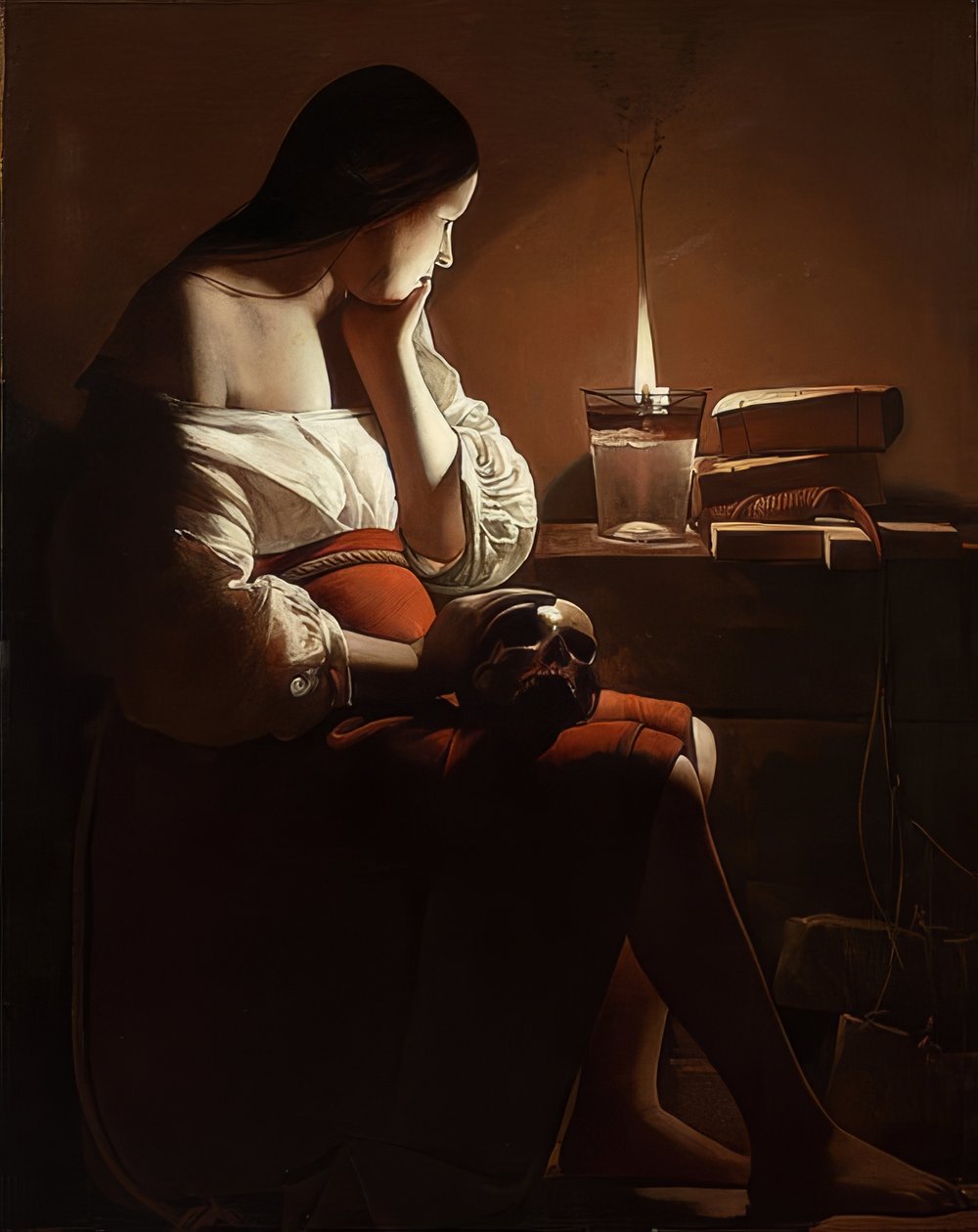 Maria Magdalena z szeleszczącym płomieniem. Około 1638-40 autorstwa Georges de La Tour