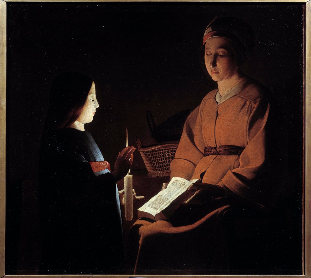 Edukacja dziewicy. Obraz Georgesa De La Toura (1593-1652) autorstwa Georges de la (after) Tour