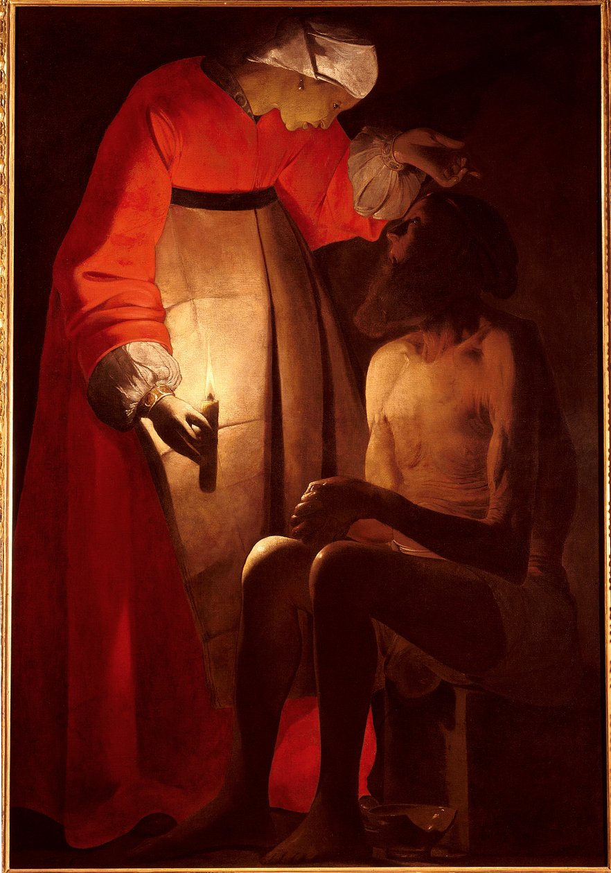 Hiob szaleje z żoną. Obraz Georgesa De La Toura (1593-1652) autorstwa Georges de La Tour