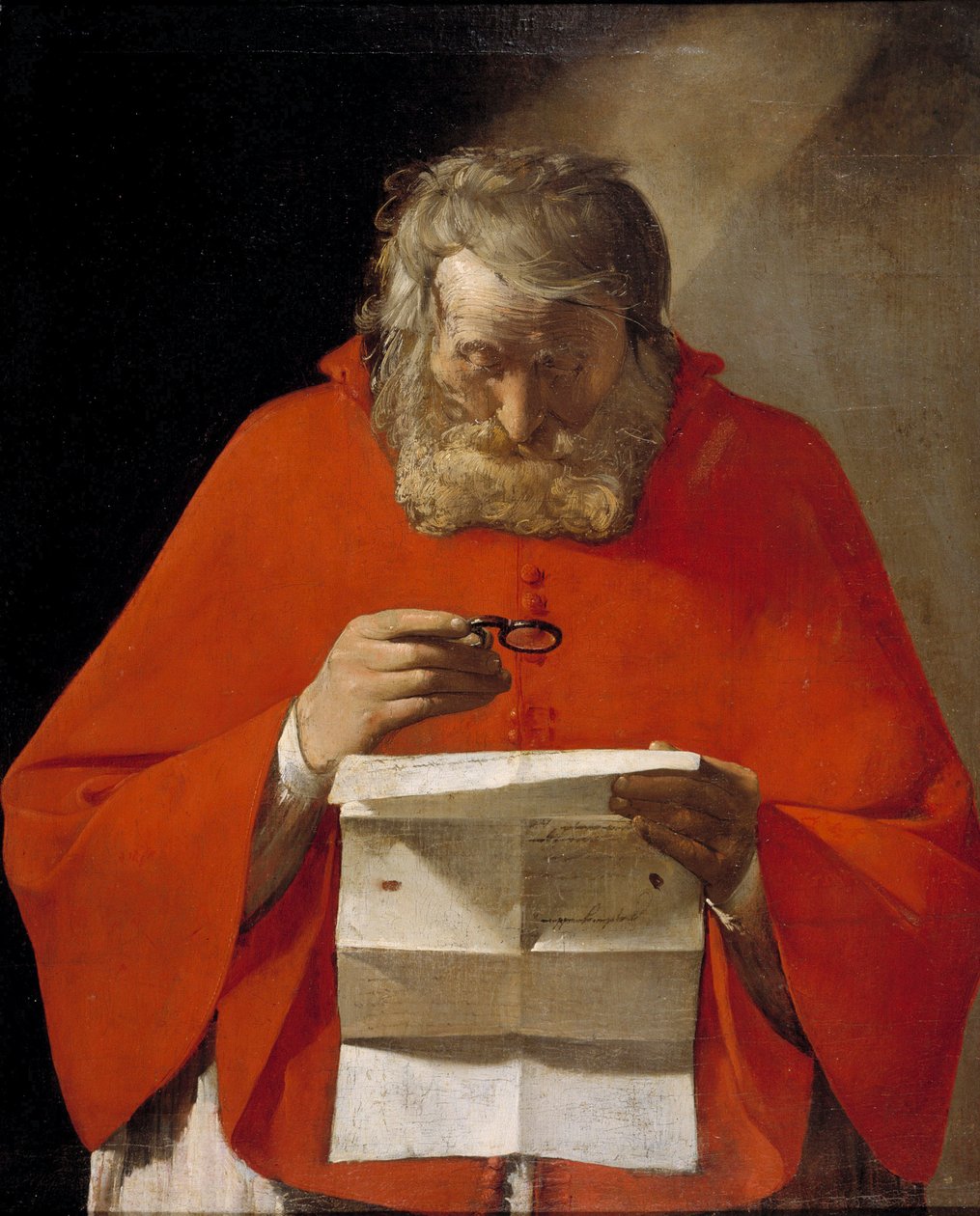 Święty Hieronim czytający list - Olej na płótnie Georges de La Tour (1593-1652), c1628-1629 - Museo del Prado, Madryt autorstwa Georges de La Tour